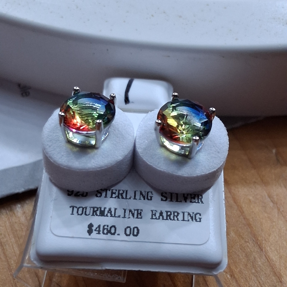 Sterling Silver Multicolor Tourmaline Stud Earrings
